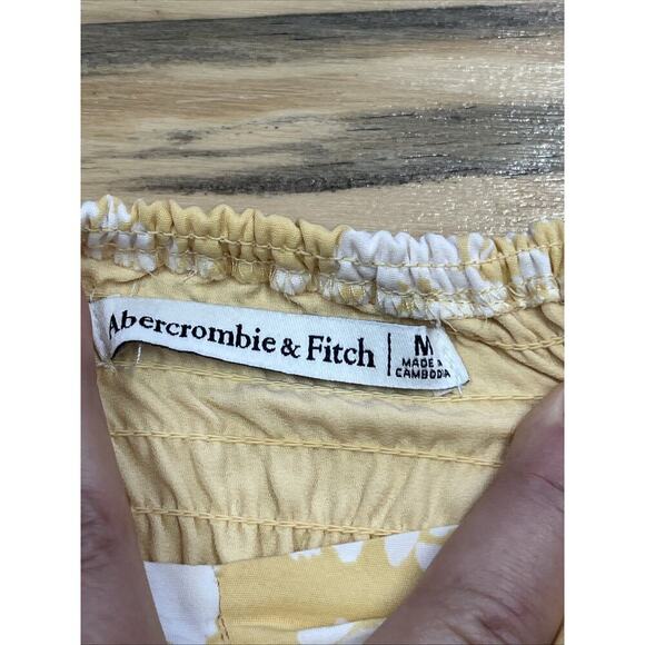 Abercrombie & Fitch Babydoll Dress Smocked Yellow Floral Size M Y2K Cottagecore - Picture 3 of 16